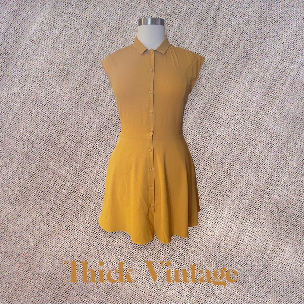 Esley A-line Button Down Dress - Mustard - Large - 12/14